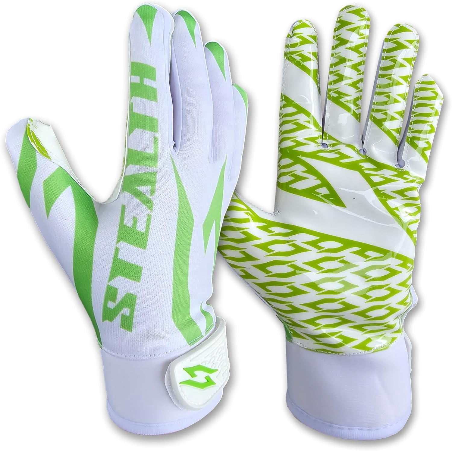 Stealth Football Receiver Gloves White - Battle College Lineman Football Receiver Gloves Be a Villain Not a Joker Adult Men Youth Boys Small to XXL Sizes
