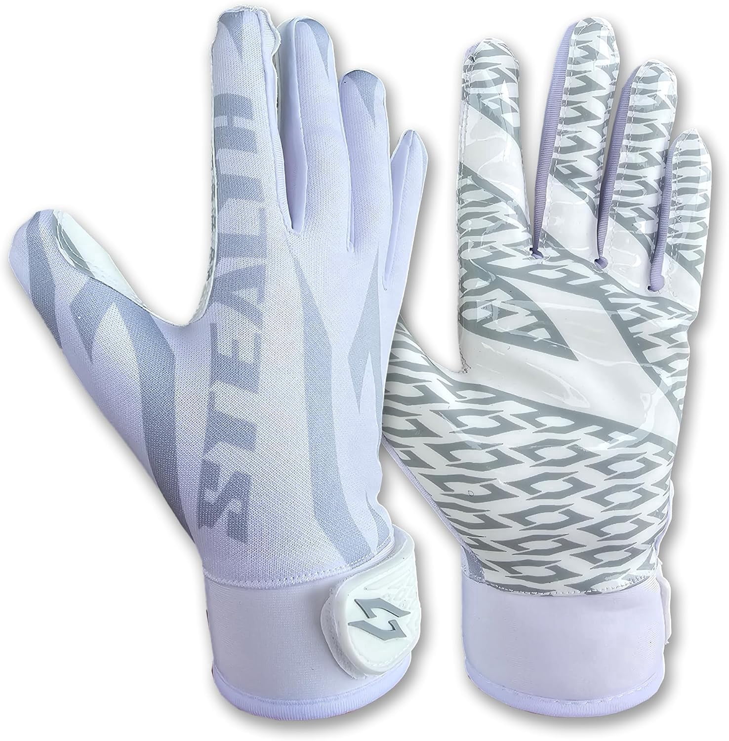 Stealth Football Receiver Gloves White - Battle College Lineman Football Receiver Gloves Be a Villain Not a Joker Adult Men Youth Boys Small to XXL Sizes