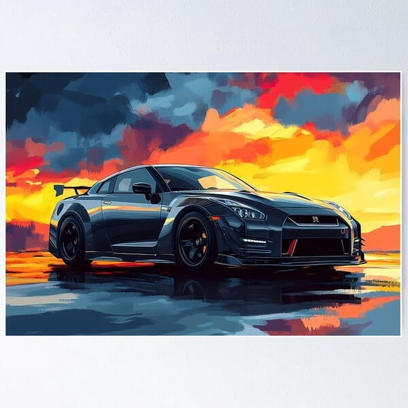 Stealth Icon – Gunmetal Grey Nissan Gt-R V-Spec R35 Pop Art Poster Wall Art, Modern Wall Decor For Living Room Bedroom, 16x24 UNFRAMED
