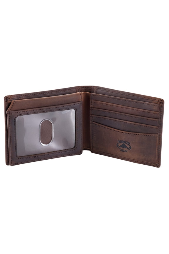 Brown Leather Bifold Wallet for Men With ID Window and RFID Blocking, One Size A101