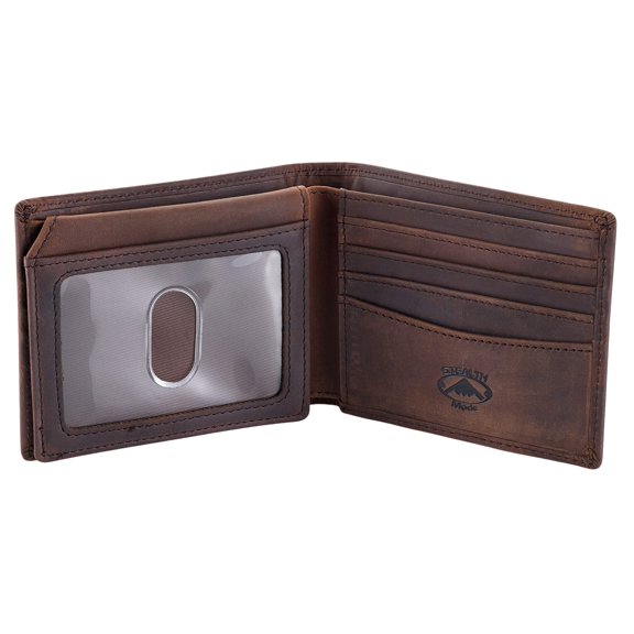 Stealth Mode Brown Leather Bifold Wallet for Men With ID Window and RFID Blocking, One Size Y101