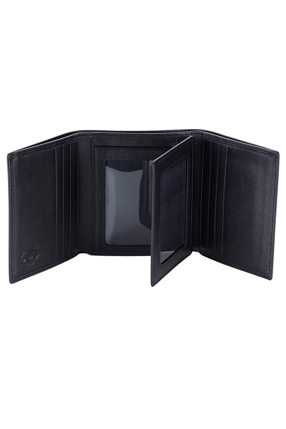 Leather Trifold RFID Wallet For Men With Flip Out ID Holder (Black) A101