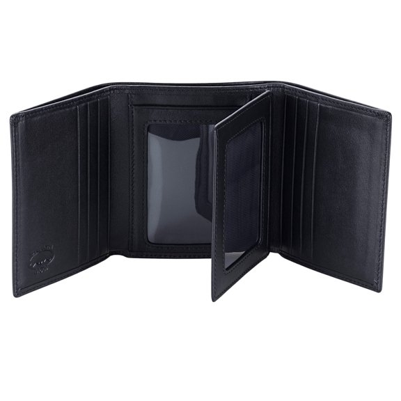 Stealth Mode Leather Trifold RFID Wallet For Men With Flip Out ID Holder (Black) Y101