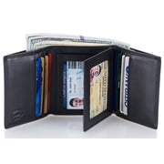 Leather Trifold RFID Wallet For Men With Flip Out ID Holder (Black)