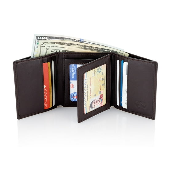 Stealth Mode Leather Trifold RFID Wallet For Men With Flip Out ID Holder (Coffee)