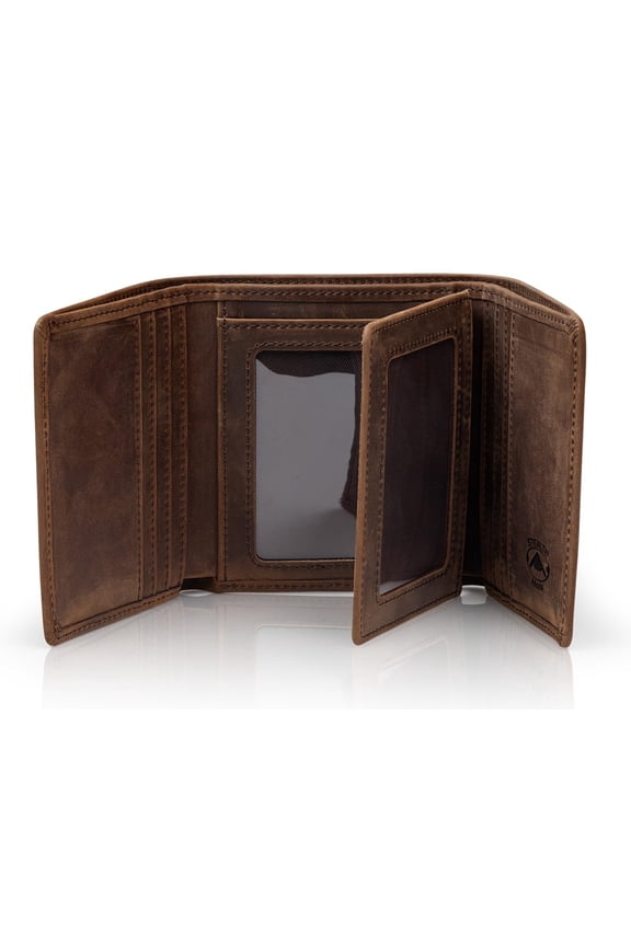 Leather Trifold RFID Wallet For Men With Flip Out ID Holder (Crazy Horse Brown) A101