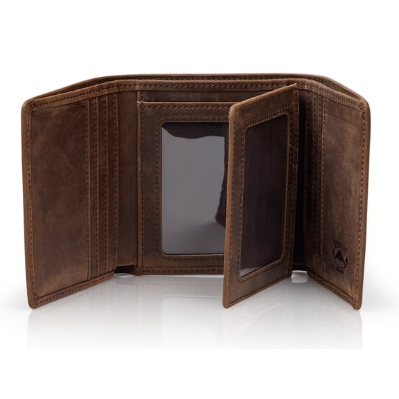 Stealth Mode Leather Trifold RFID Wallet For Men With Flip Out ID Holder (Crazy Horse Brown) Y101