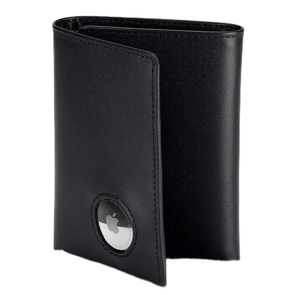 Stealth Mode Men's Leather Trifold Wallet with Airtag Holder and RFID Blocking (Black) Y101