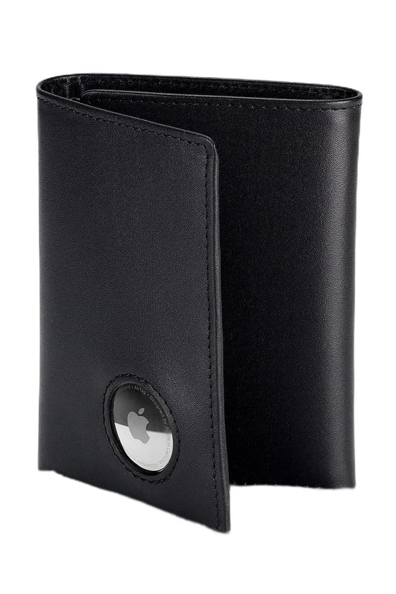 Men's Leather Trifold Wallet with Airtag Holder and RFID Blocking (Black) Y101