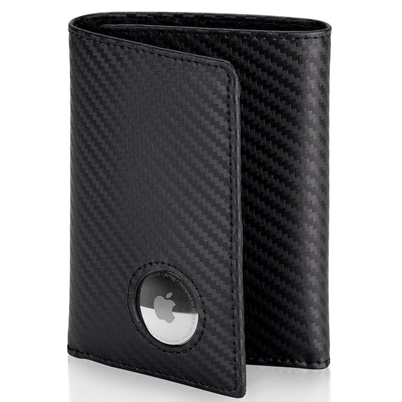Stealth Mode Men's Leather Trifold Wallet with Airtag Holder and RFID Blocking (Carbon Fiber) Y101
