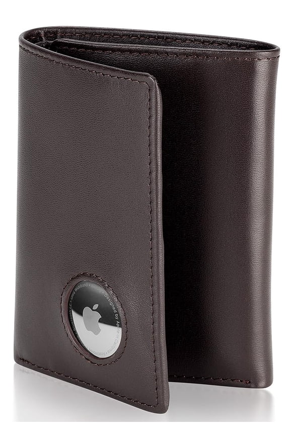 Men's Leather Trifold Wallet with Airtag Holder and RFID Blocking (Coffee) Y101