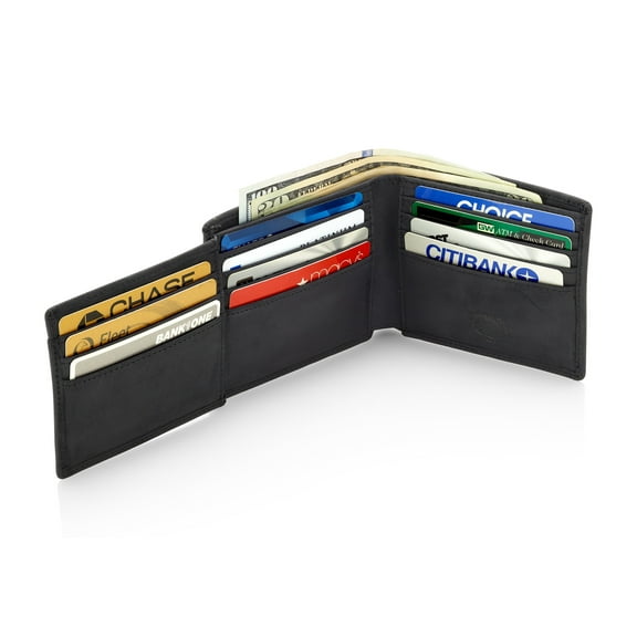 Stealth Mode Mens Trifold Leather Wallet - Mens RFID Leather Wallet with ID Window (Black)