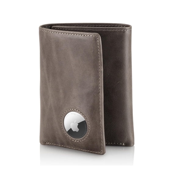 Stealth Mode RFID Blocking Mens Wallet With Airtag Holder - Trifold with 9 Credit Card Slots, ID Window, Compatible with Apple Air Tag, Napa Leather, Large Capacity (Grey) Y101