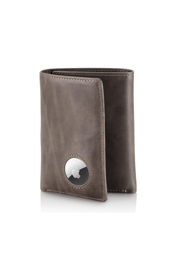RFID Blocking Mens Wallet With Airtag Holder - Trifold with 9 Credit Card Slots, ID Window, Compatible with Apple Air Tag, Napa Leather, Large Capacity (Grey) A101