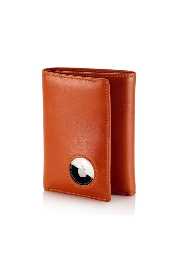 RFID Blocking Mens Wallet With Airtag Holder - Trifold with 9 Credit Card Slots, ID Window, Compatible with Apple Air Tag, Napa Leather, Large Capacity (Light Brown) A101