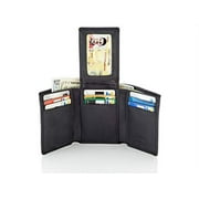 Stealth Mode Trifold Leather Wallet for Men with ID Holder and RFID Blocking Black