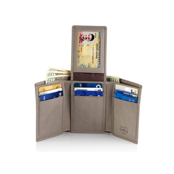 Stealth Mode Trifold Leather Wallet for Men with ID Holder and RFID Blocking (Brown)