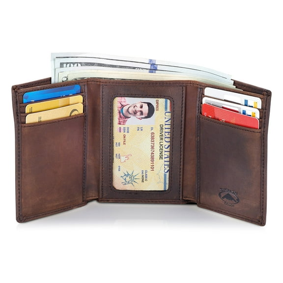 Stealth Mode Trifold Leather Wallet for Men with RFID Blocking (Brown)