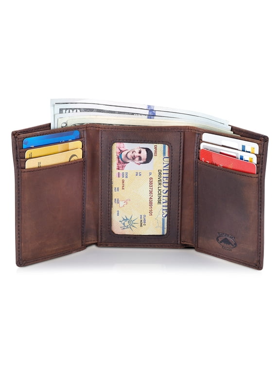 Trifold Leather Wallet for Men with RFID Blocking (Brown)
