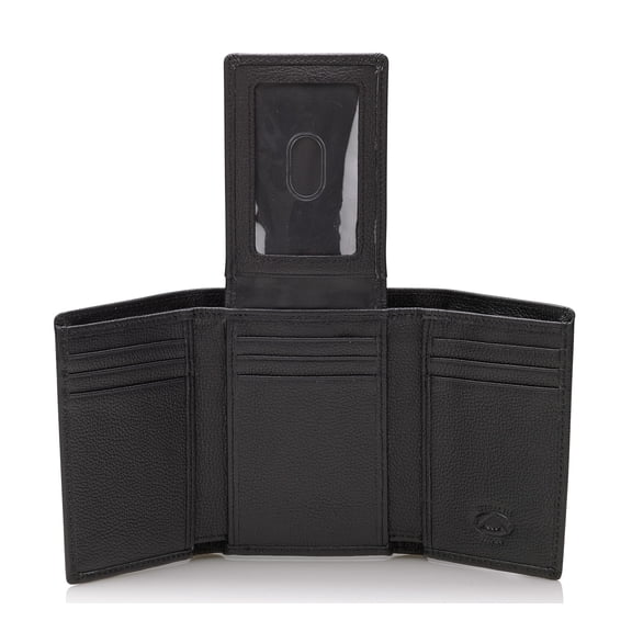 Stealth Mode Trifold Wallet - RFID Blocking Wallet with Flip ID Holder - Leather Case for Money, Credit Cards - Mens Organizer, Divided Billfold, Identity Protection - Men's Gifts (Black Pebble) Y101