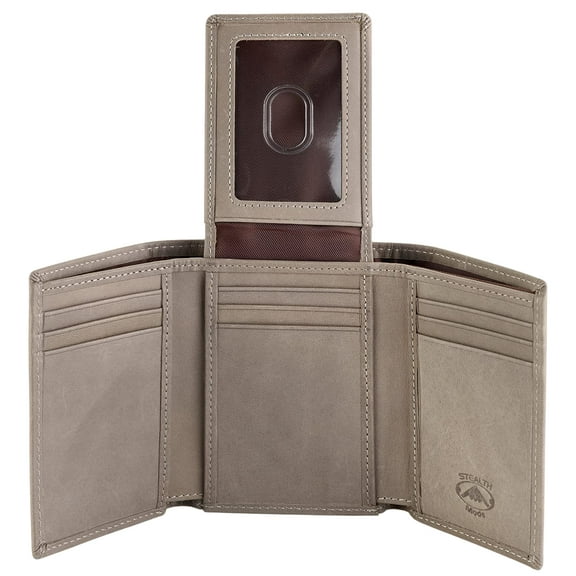 Stealth Mode Trifold Wallet - RFID Blocking Wallet with Flip ID Holder - Leather Case for Money, Credit Cards - Mens Organizer, Divided Billfold, Identity Protection - Men's Gifts (Grey) Y101