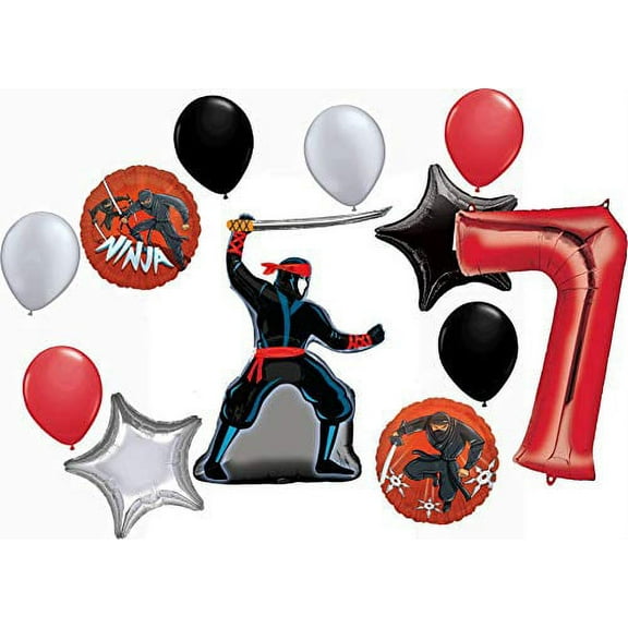 Stealth Ninja Party Supplies 7th Birthday Balloon Bouquet Decorations 12 piece kit