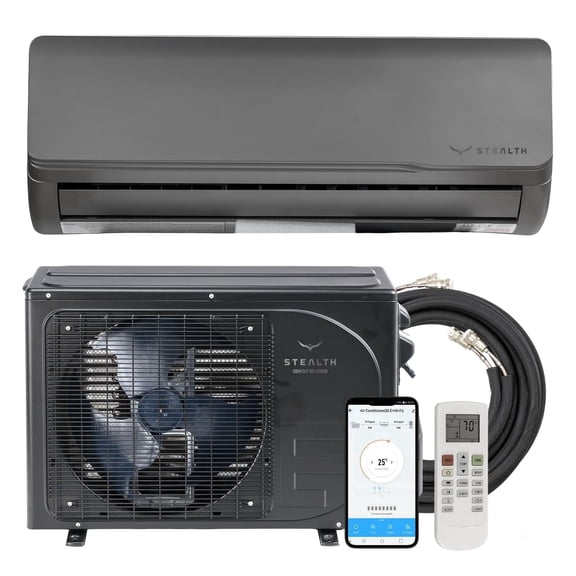 Stealth 22.5 SEER2 Solar Ready 12000 BTU Single Zone Mini Split Heat Pump AC/DC System - 16ft Line Set & Install Kit 115V