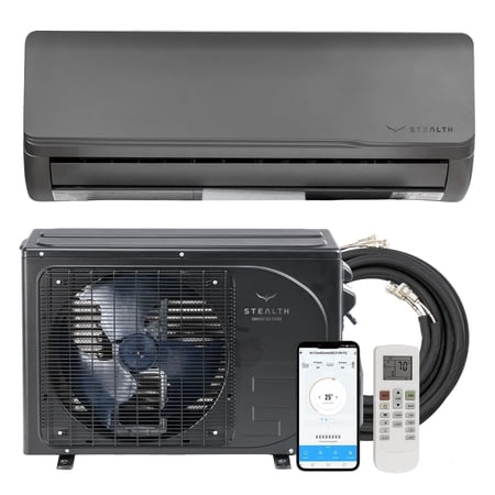 Stealth 22.5 SEER2 Solar Ready 12000 BTU Single Zone Mini Split Heat Pump AC/DC System - 16ft Line Set & Install Kit 115V