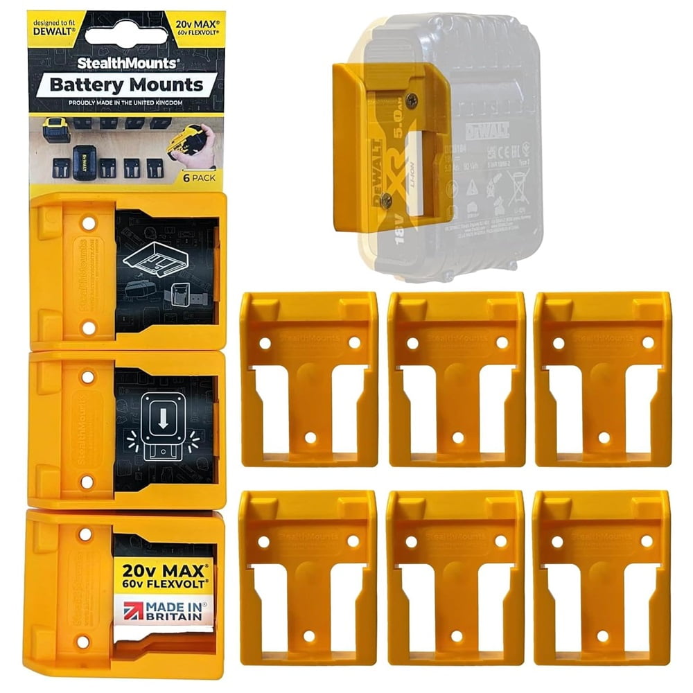 StealthMounts 20V DeWalt Battery Holder 6 Pack of DeWalt Battery Mount | DeWalt Battery Storage | DeWalt Battery Accessories | DeWalt Battery Holder Wall Mount | DeWalt 20V Battery Holder