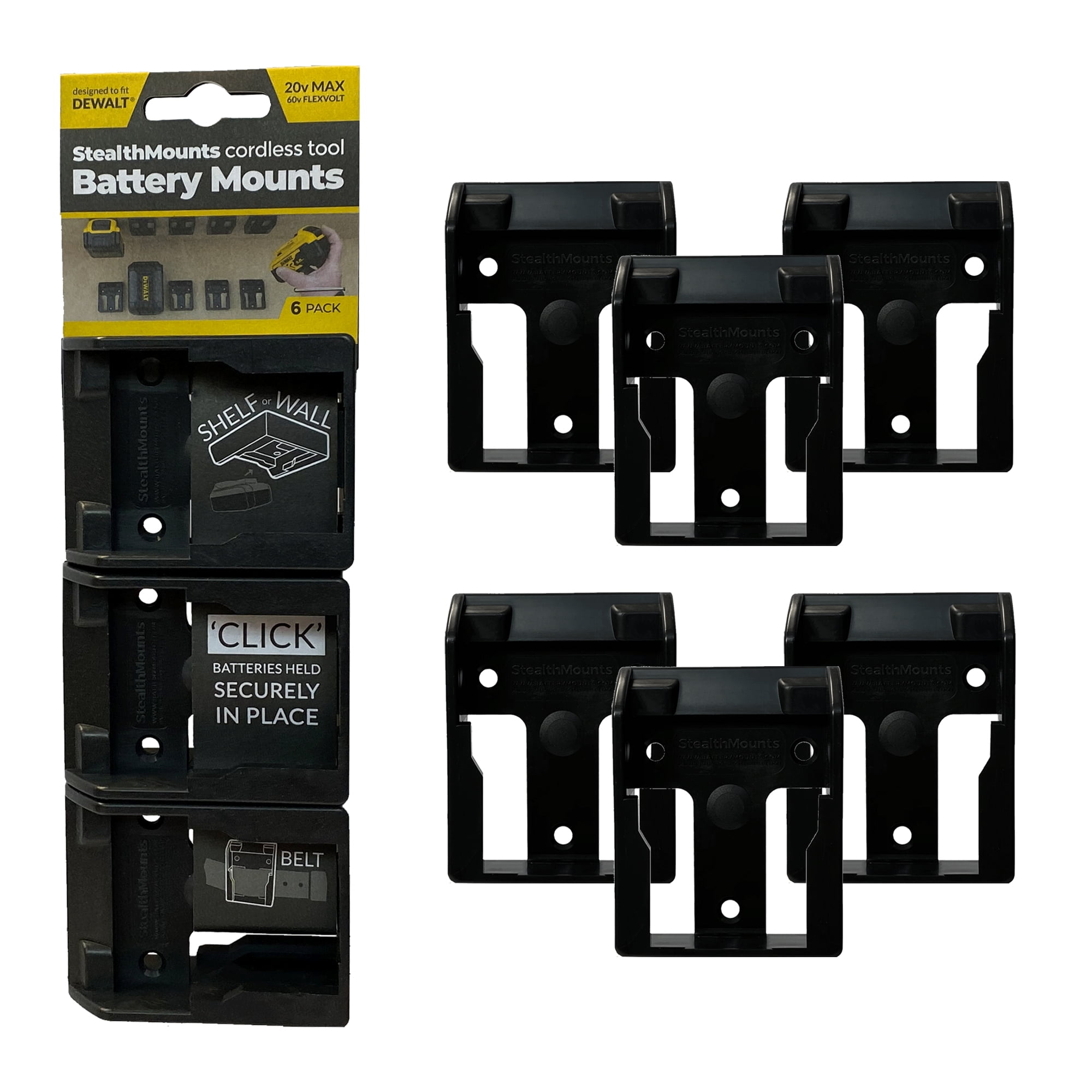 StealthMounts Battery Mount DeWalt XR 20V 60V Black 6 Pack