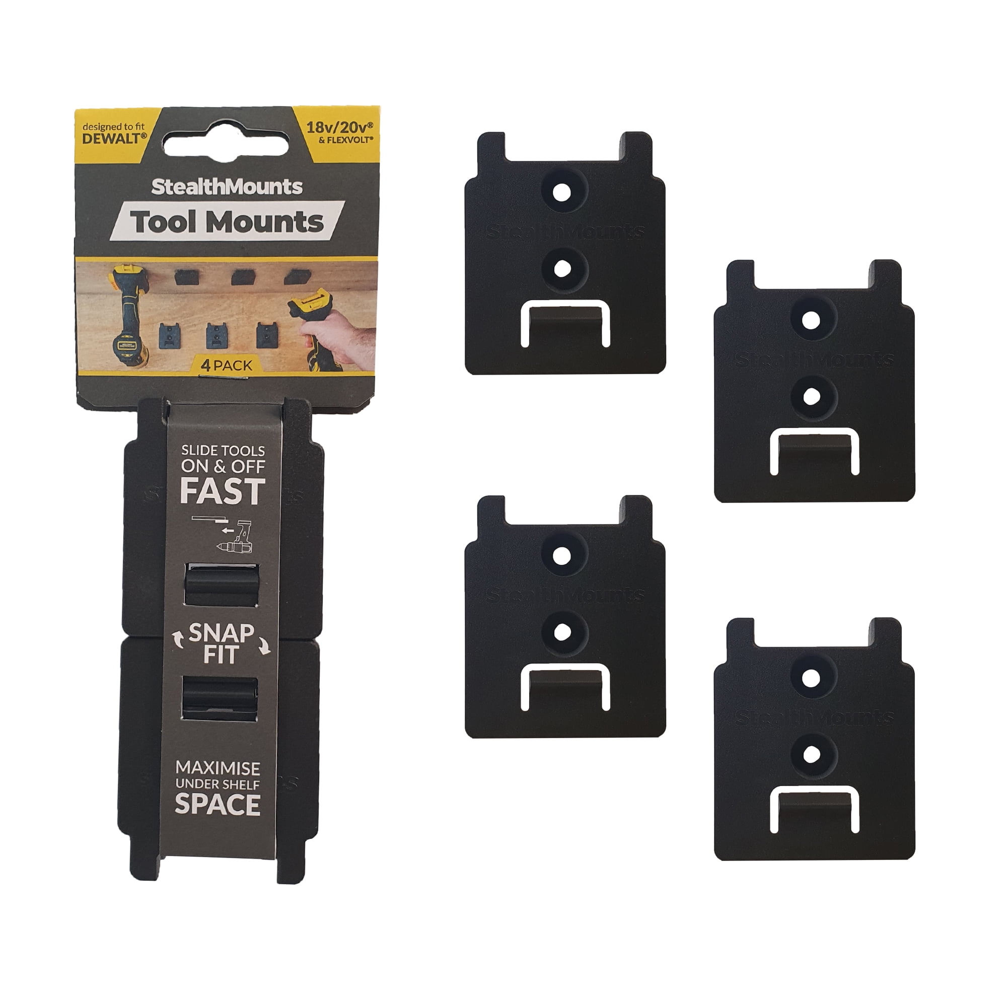 StealthMounts TM DW18 YLW 4 DeWalt Tool Holders, Yellow