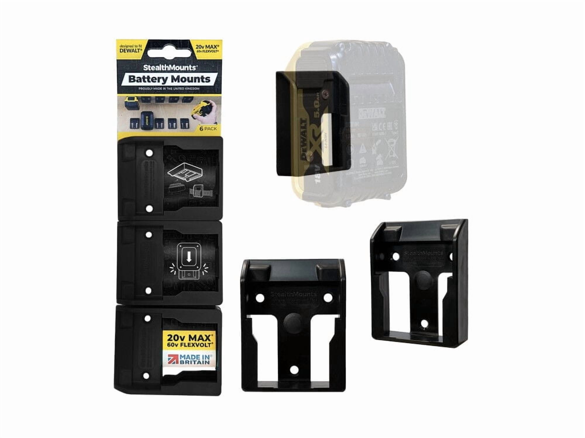 Stealthmounts Battery Mounts For Dewalt 20V 6 Pk Black