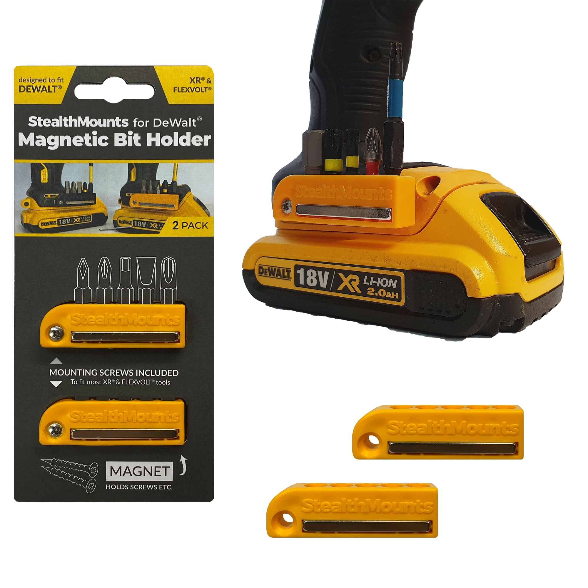 Stealthmounts Bit Holder for Dewalt Yellow 2 Pack Organizers