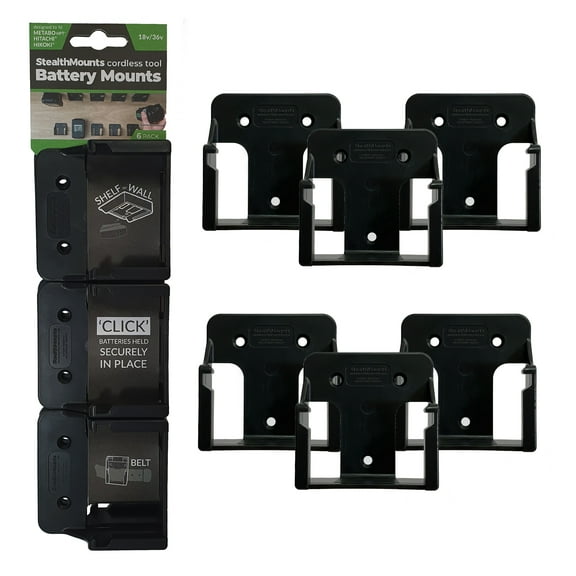 Stealthmounts Black Battery Mounts for Metabo HPT, Hitachi, Hikoki 18v and 36V Batteries 6 Pack