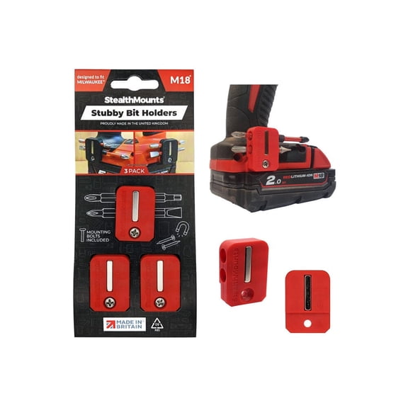 Stealthmounts Stubby Bit Holder For Milwaukee M18 3Pk Red
