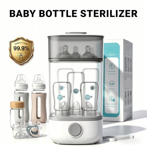 Steam Baby Bottle Sterilizer, BPA-Free Sanitizer with 99.9% Sterilization, One Button Operation for Baby Bottles Pacifiers, Newborn Essentials, Esterilizador De Biberones