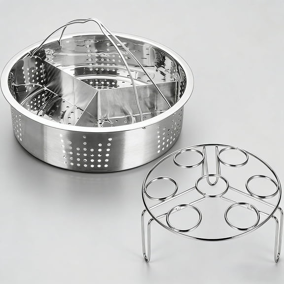 Steam Baskets with Egg Steam Rack, Food Grade Stainless Steel Steam-Holder Tray Trio Separator Set, Cooking Accessories for Vegetable, Fish, Meat Compatible with Instant Pot, Electric Pressure Cooker