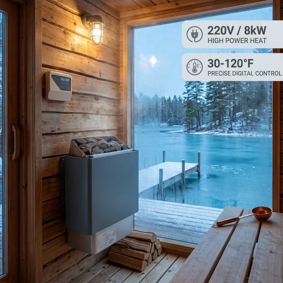 Steam Bath Sauna Heater, 304 Stainless Steel Heating Element, Sauna Heater with 35.27 lbs Stone Capacity, 220V Dry Steam Bath Saunas Stove for Leisure Venues,FCC Certification