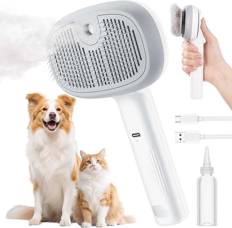 Steam Cat Brush, Self-Cleaning Cat Steam Brush with 2 Water Spray Modes ... - Steaming Dog Seams Safely