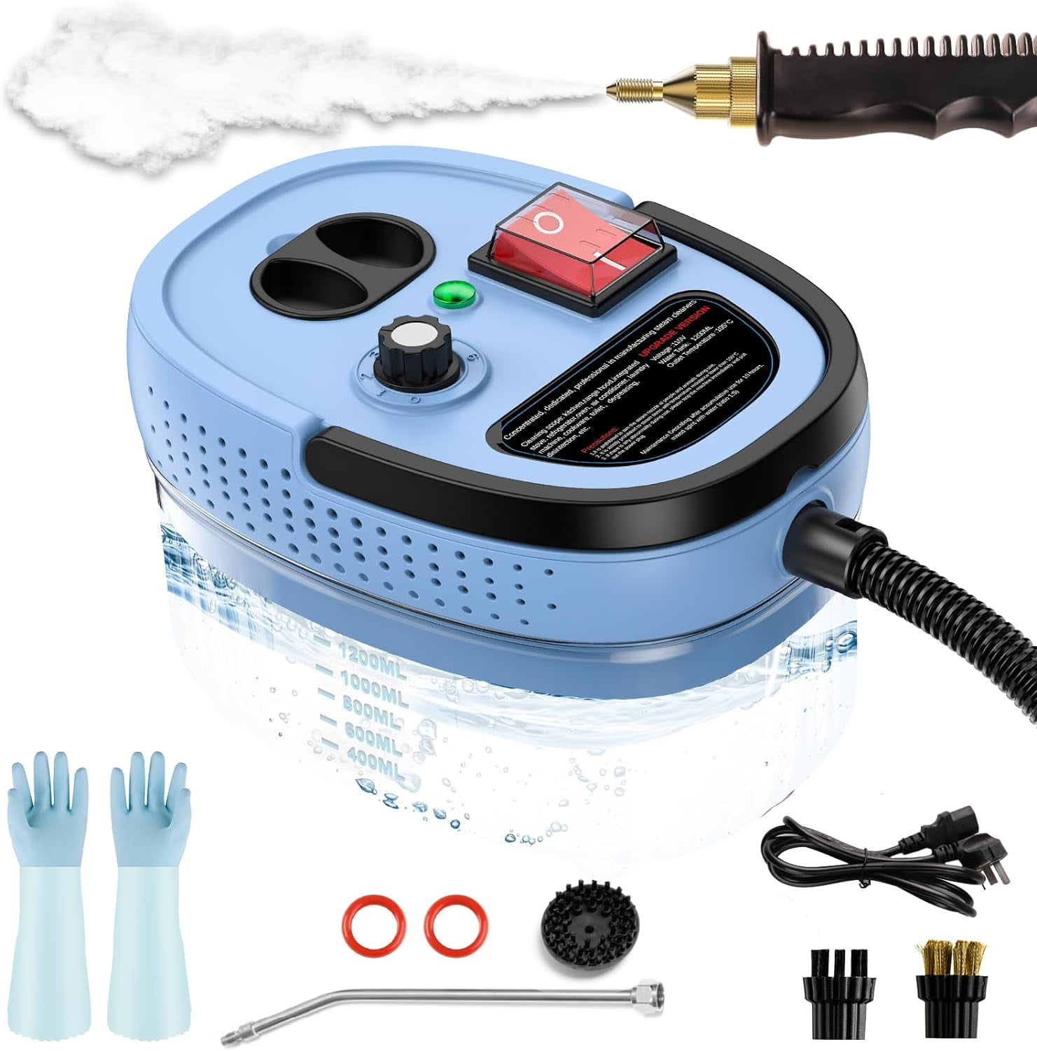 Handheld Steam Cleaner 1200ml - High Pressure 2500W Steamer For Home, Car, Kitchen, Bathroom, Upholstery (Green)