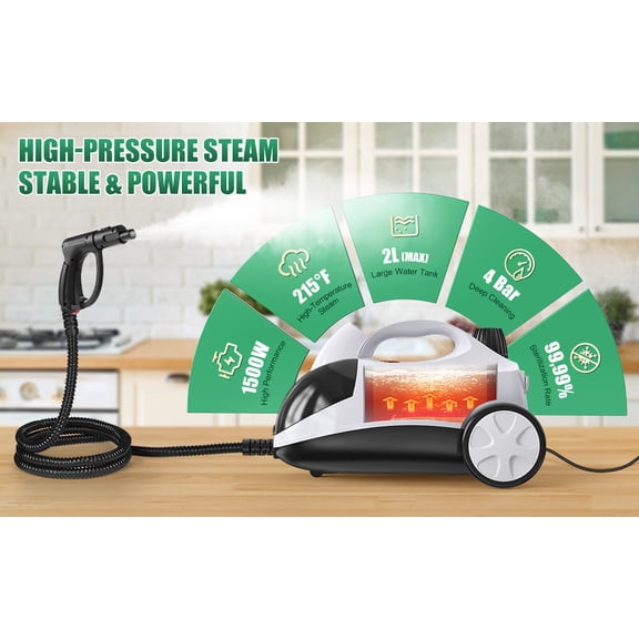 Steam Cleaner, 1500 watts Multipurpose Steamer for Cleaning with 15 Accessories, 2L Tank, Child Lock, Chemical-Free Cleaning, Steam Mop for Home, Car, and Furniture