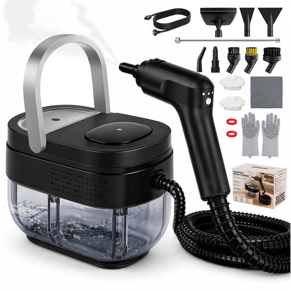 Steam Cleaner 15s Heat-Up 2500W Handheld Steamer with 3-Level Adjustable Handle 1.6L Tank & 16 Accessories for Grout, Tile, Bathroom, Kitchen, Couch, Car, Pet Hair