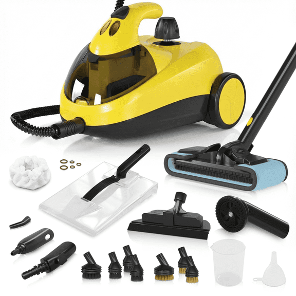 Heavy-Duty Steam Cleaner - 1500W Multipurpose Handheld Floor Steamer with 22 Accessories 16ft Cord for Home, Car Detailing, Tile, Grout, Carpet, Wallpaper, Upholstery, Window, Deep Cleaning