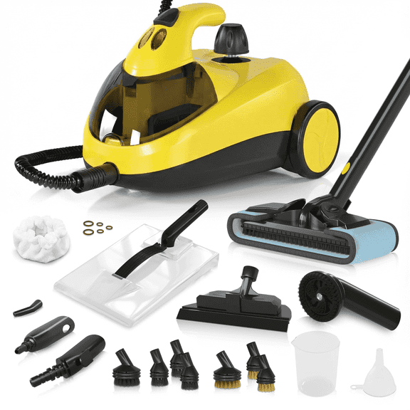 Heavy-Duty Steam Cleaner - 1500W Multipurpose Handheld Floor Steamer with 22 Accessories 16ft Cord for Home, Car Detailing, Tile, Grout, Carpet, Wallpaper, Upholstery, Window, Deep Cleaning