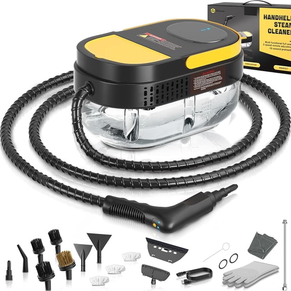 Steam Cleaner, 3-Level Adjusle Handle, 15s Heat-Up, 1.69 Quarts Tank, Porle Steamer for Cleaning with 15 pcs Accessories, Cleaner Home Dirt, Grease, Grout, Tile,Floor, Car