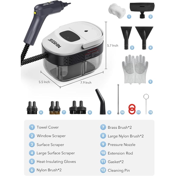 Steam Cleaner 3-Level Adjustable Steamer for Cleaning, 15s Heat-, 1. Quarts , High Pressure Steamer with 17 pcs Accessories for Kitchen, Bathroom, Grout, Car, Grease, Floor