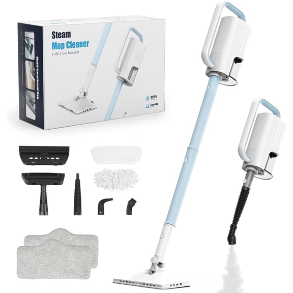 Steam Cleaner, 6 in1 Rotated Mop Cleaner with 2 Modes, Microfiber Pads, 400ML Removable Tank, 23FT Power Cable, Detachable Mops for Floor, Laminate Tiles CleaningLake Blue