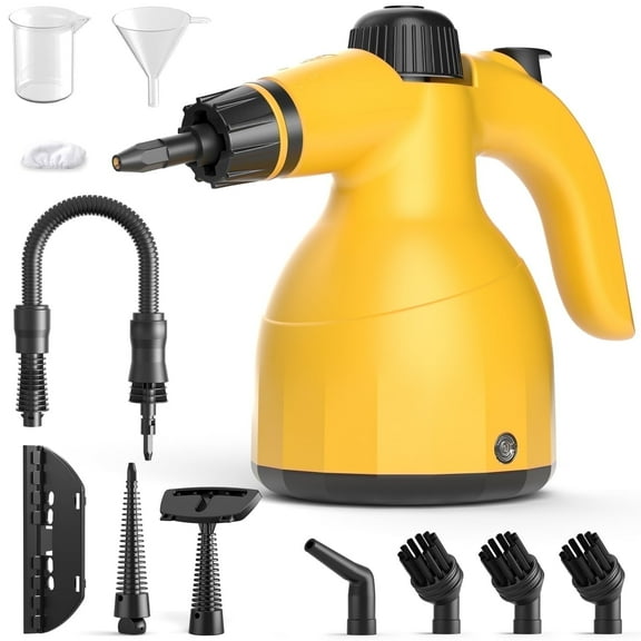 LVL 350ml Handheld Steam Cleaner: Multi-Surface Steamer with 12 PCS Accessories Pressurized Natural Steam Cleaner for Home Cleaning Dirt, Grease, Grout, Tile, Floor, Couch and Car-Yellow