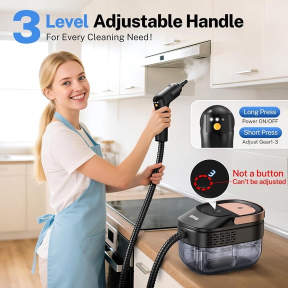 Steam Cleaner for Home & Car, 3-Level Adjustable Steamer for Cleaning, 15s Heat-Up & 1.6L Large Tank, Handheld Steam Cleaner for Car Detailing, Home, Tile, Grout,Furniture with 15pcs Accessories