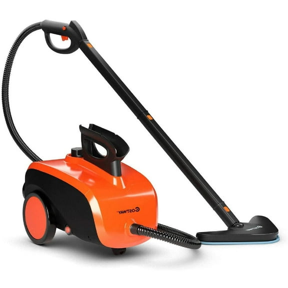 Steam Cleaner with 19 Accessories, High-Pressure Steamer for Carpet Floor Window Car, 1.5L Large Tank, Ergonomic Rolling Handle, Orange and Black